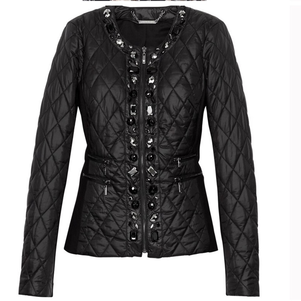 WHBM BLACK EMBELLISHED QUILTED JACKET